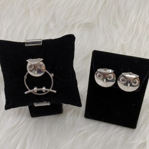 🇨🇦 1960s Beau Sterling Owl Brooch & Earrings